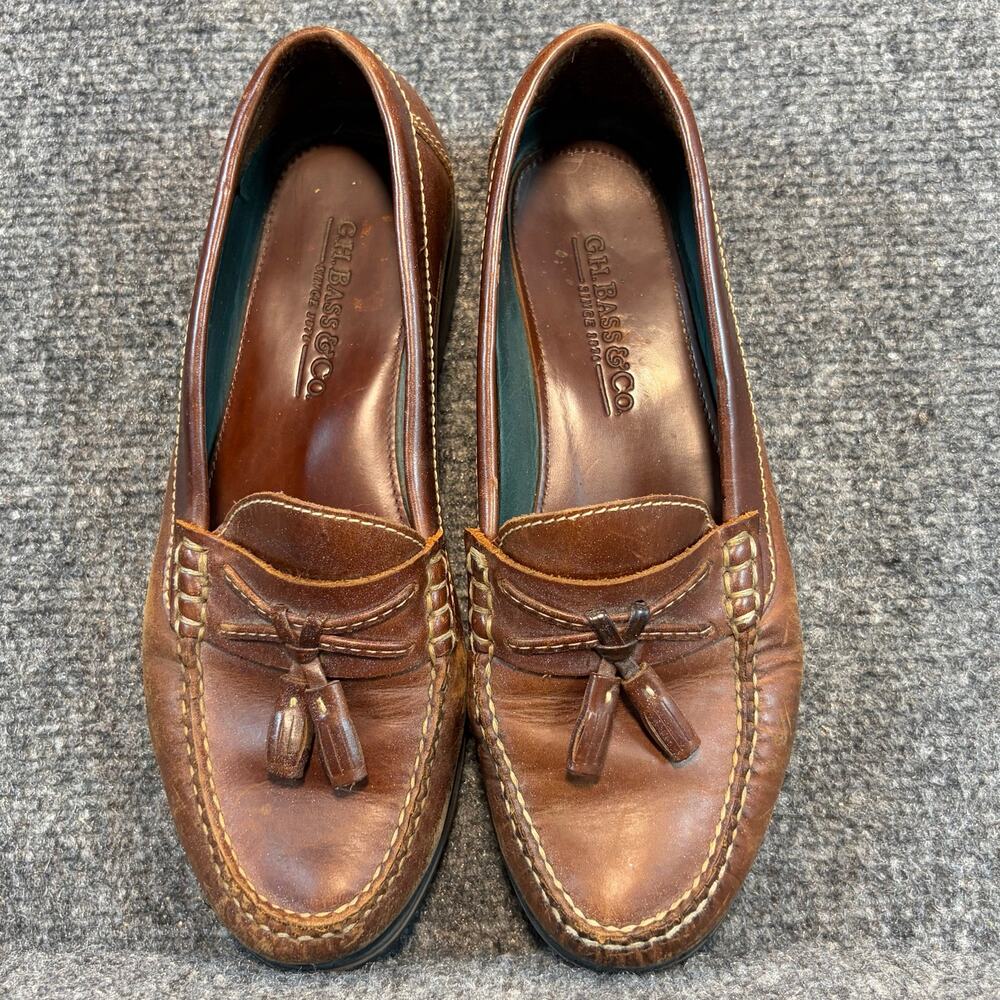 G.H. Bass & Co. Brown Leather Tassel Slip On Loafers Flat Shoes Women Size 5.5